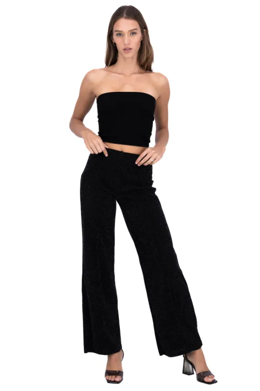 Pantalón recto cintura alta lurex sold by Shasa