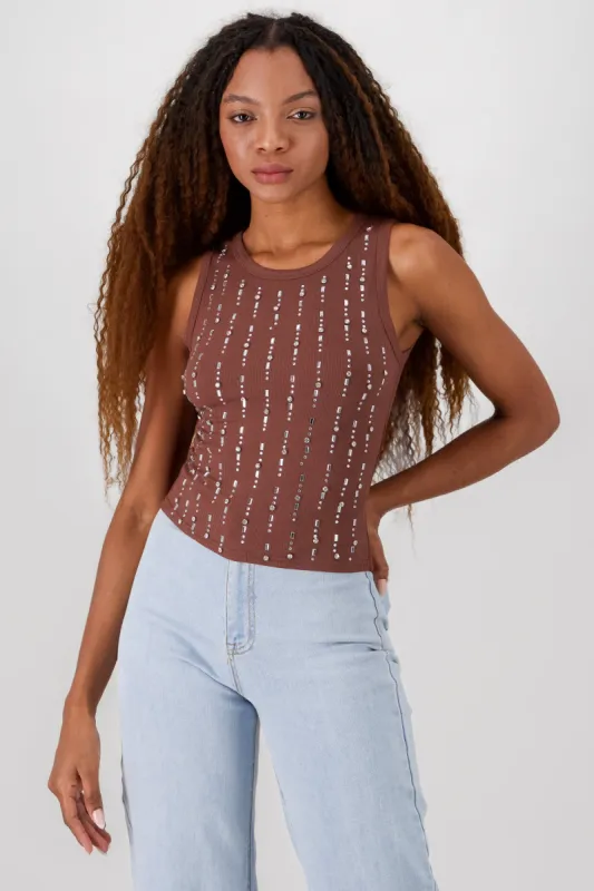 Top sin mangas detalle brillos sold by Shasa