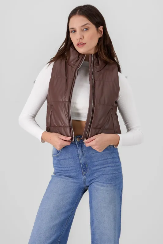 Chaleco capitonado liso tipo piel sold by Shasa