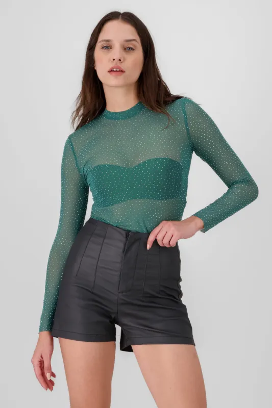 Top Mesh Manga Larga Brillos sold by Shasa