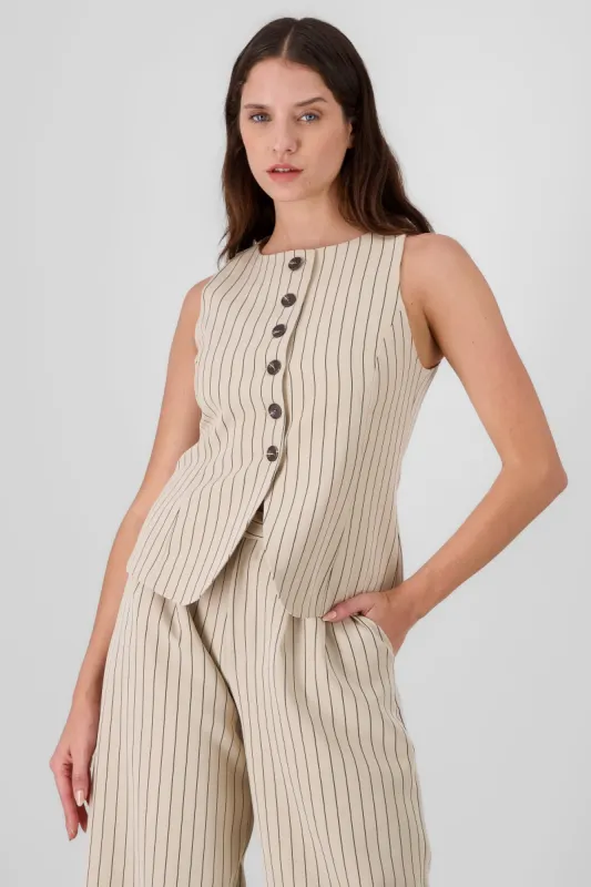 Chaleco sastre rayas cuello redondo con botones H sold by Shasa