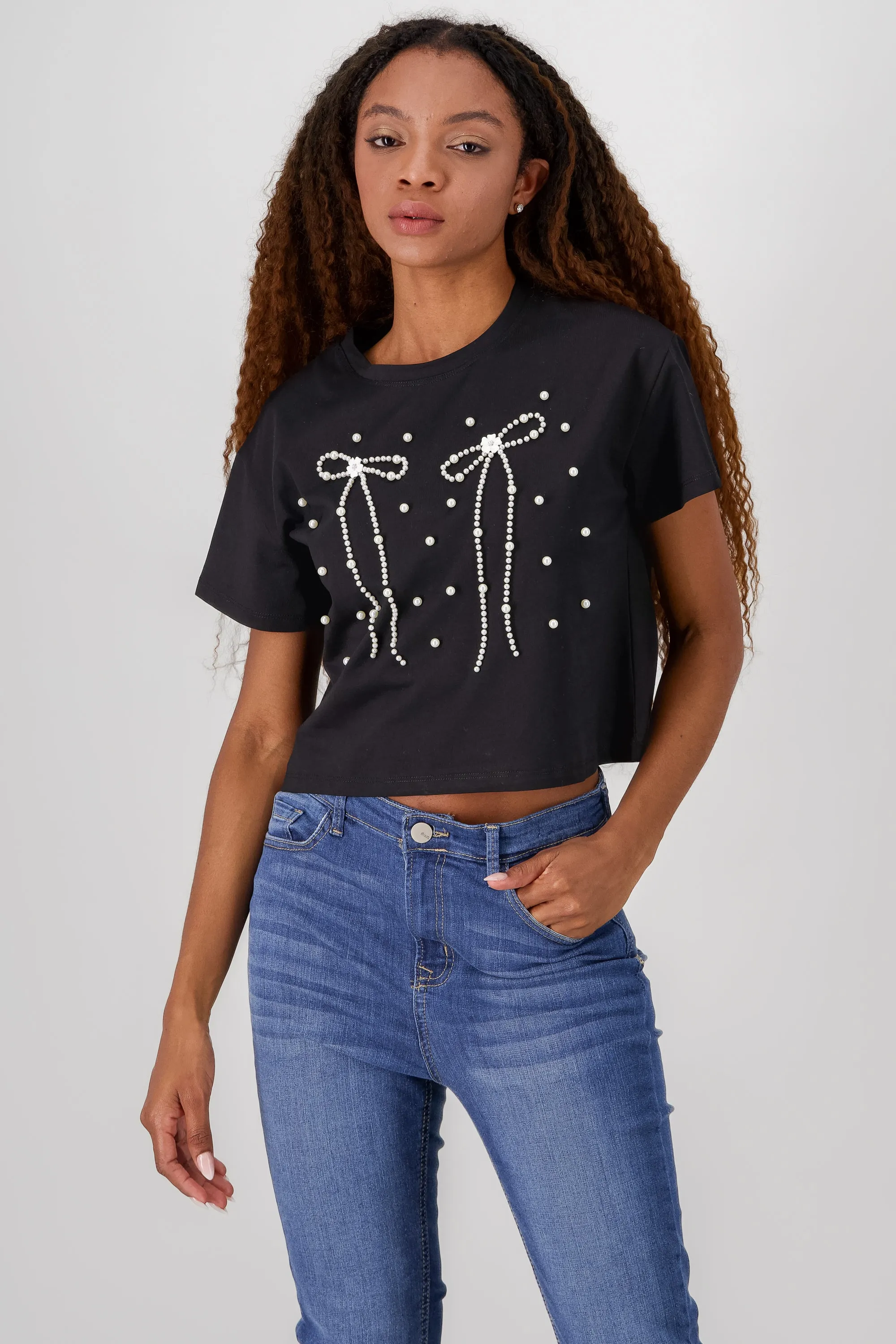 Playera manga corta detalle moños perlas sold by Shasa product image thumbnail 2