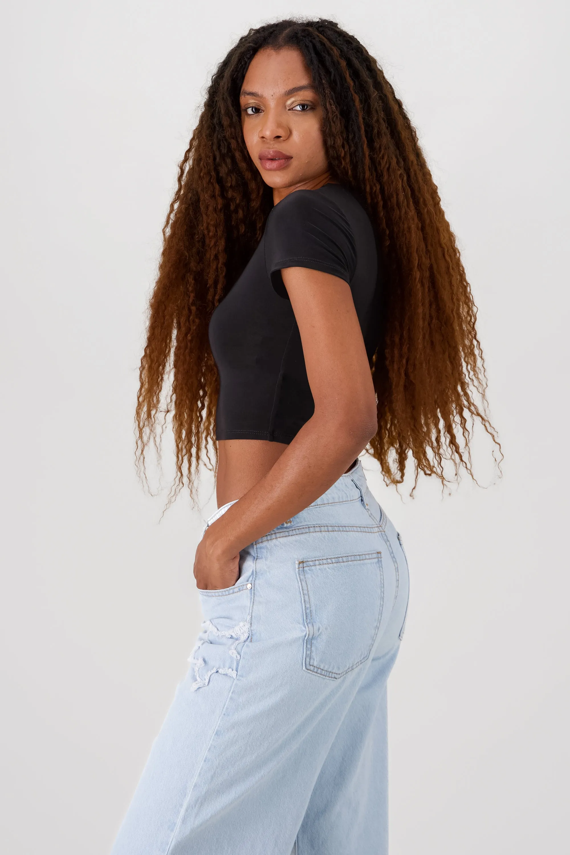 Top crop doble tela manga corta sold by Shasa product image thumbnail 3