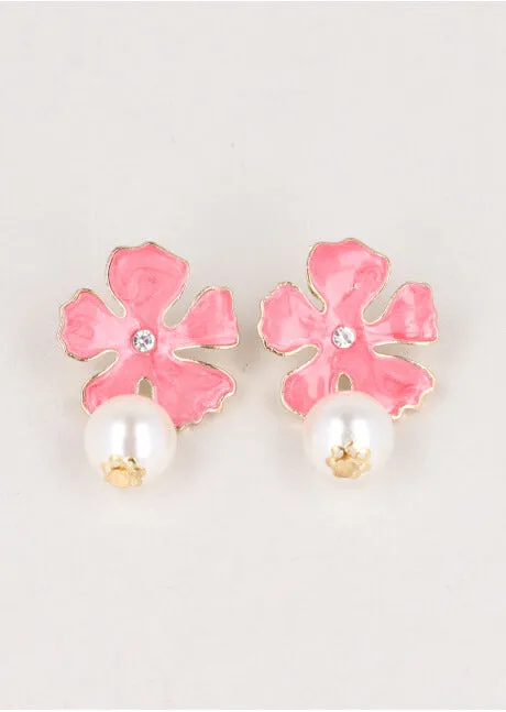 Aretes Flor Esmaltada Perla sold by Shasa