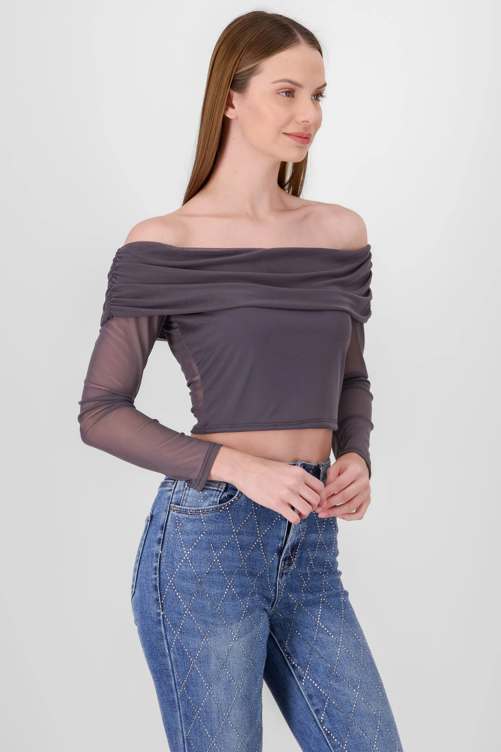 Top off shoulder de mesh liso sold by Shasa product image thumbnail 3