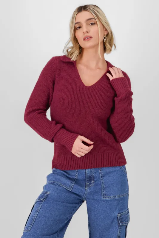 Sueter tejido cuello polo manga larga sold by Shasa