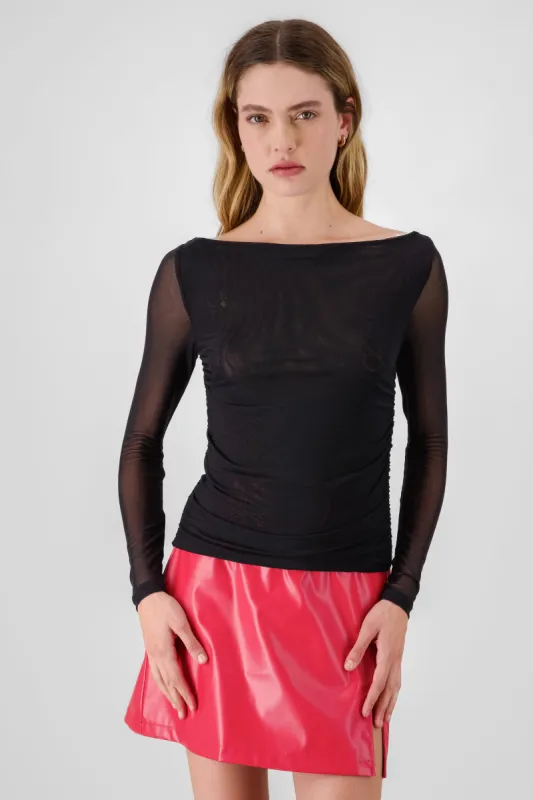 Top manga larga mesh drapeado sold by Shasa