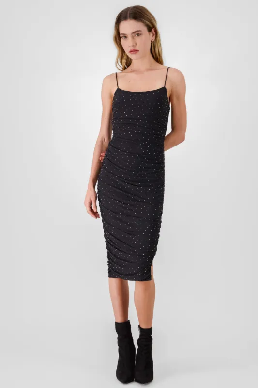 Vestido midi drapeado brillos sold by Shasa