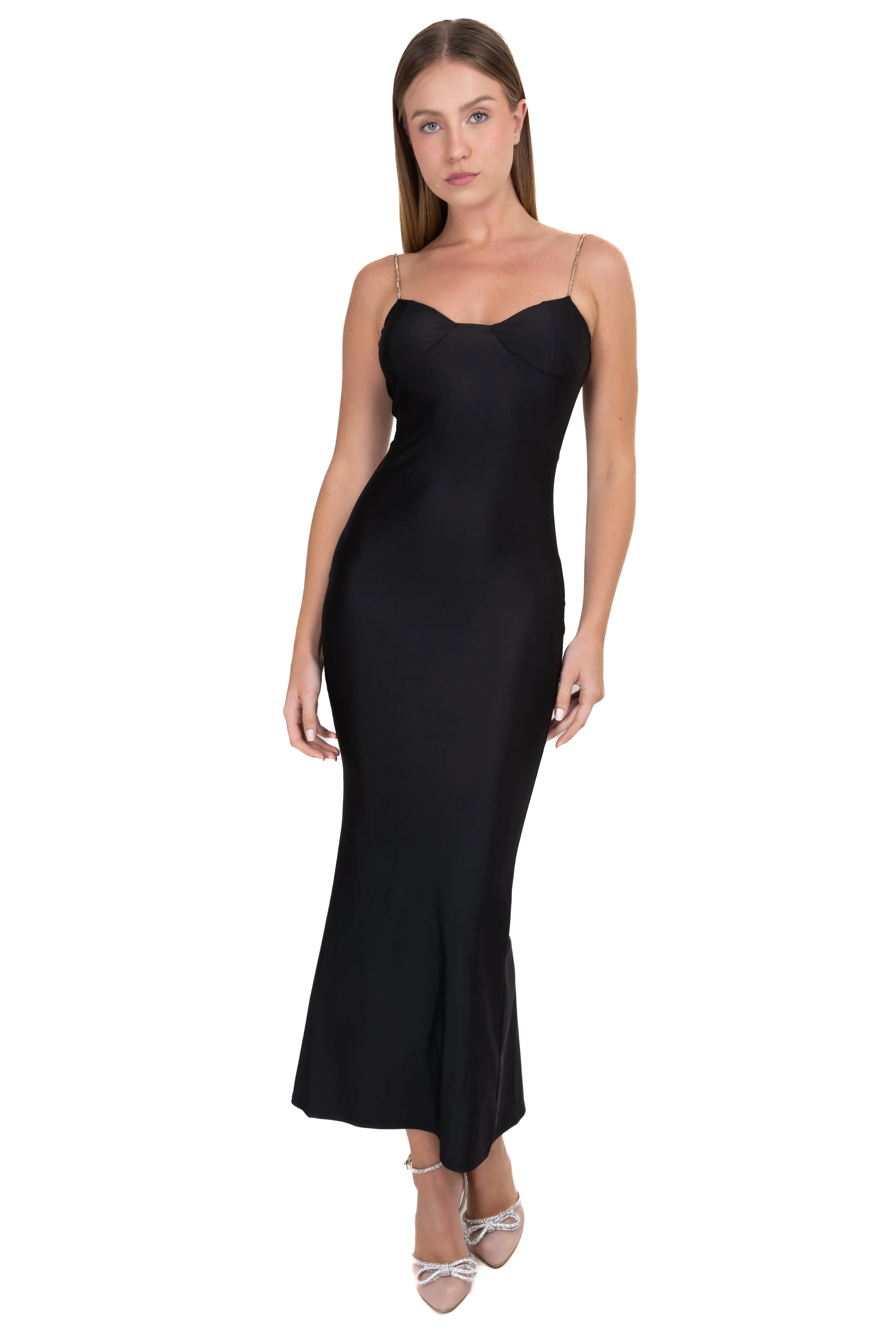 Vestido maxi con copas tira de brillos sold by Shasa