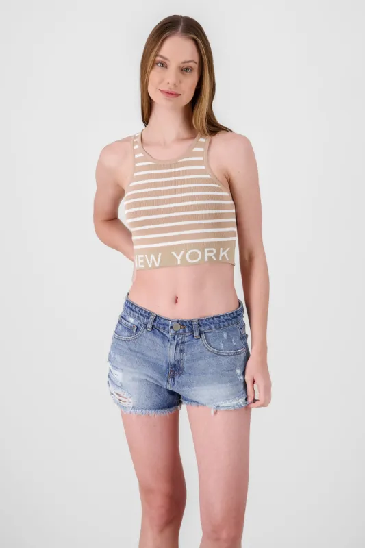 Top sin mangas rayas detalle new york sold by Shasa