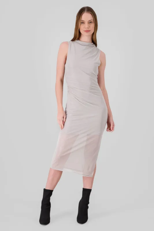 Vestido midi fruncido tela foil sold by Shasa