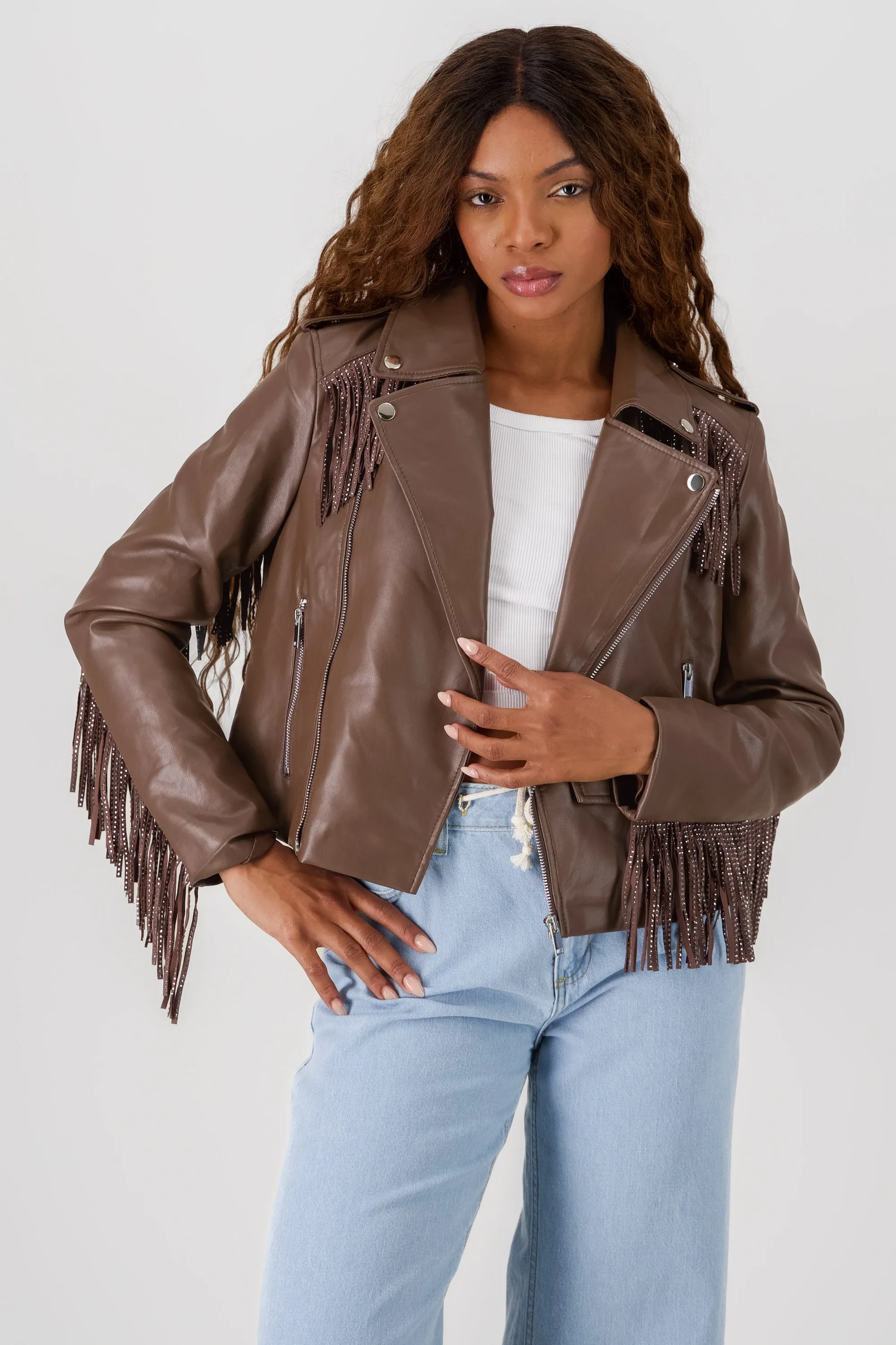 Chamarra Biker Fringe Brillos sold by Shasa