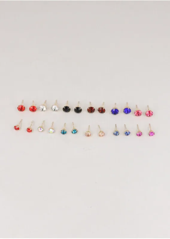 Set 12 Pares Aretes Brillos Colores sold by Shasa