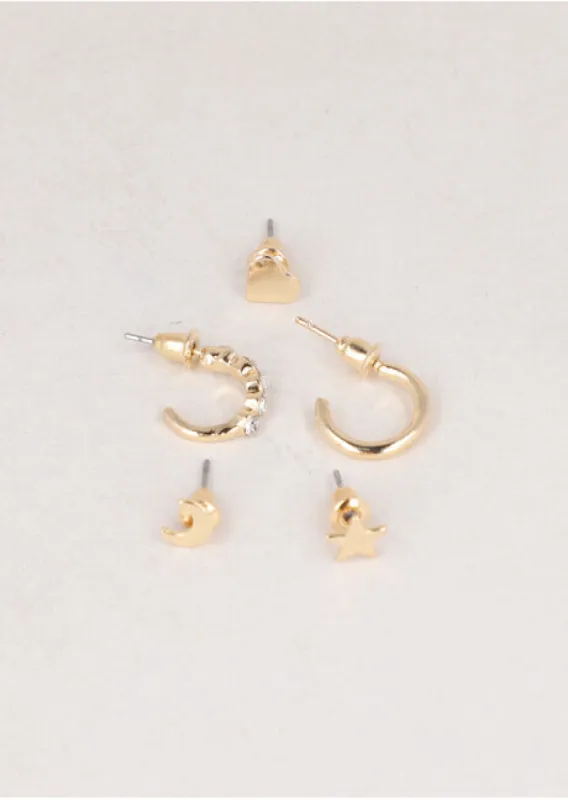 5 Piezas Aretes Estrella Luna sold by Shasa