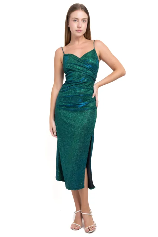 Vestido midi drapeado tornasol brillos sold by Shasa