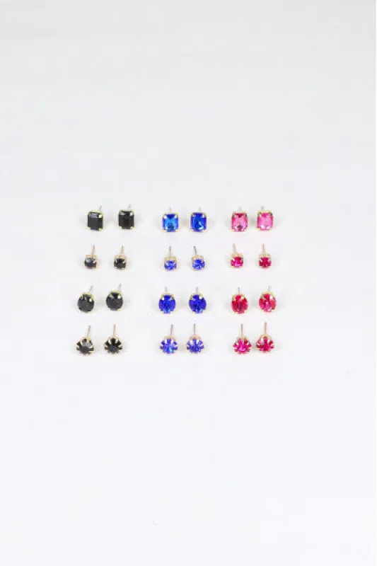 Set 12 Pares Aretes Cristales Color sold by Shasa