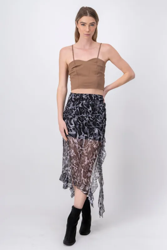 Falda midi mesh cintas olanes sold by Shasa