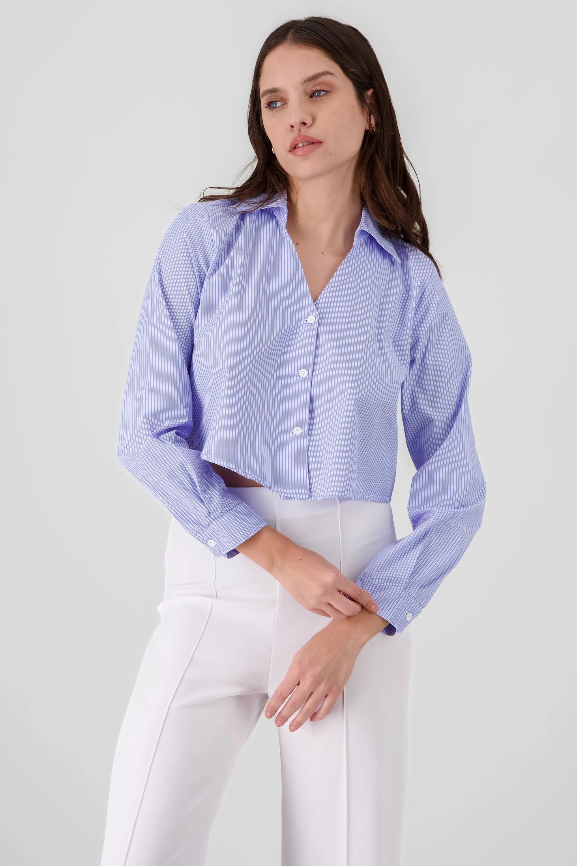 Camisa crop rayas manga larga sold by Shasa