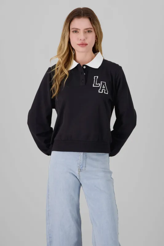 Sudadera cuello polo con parche sold by Shasa