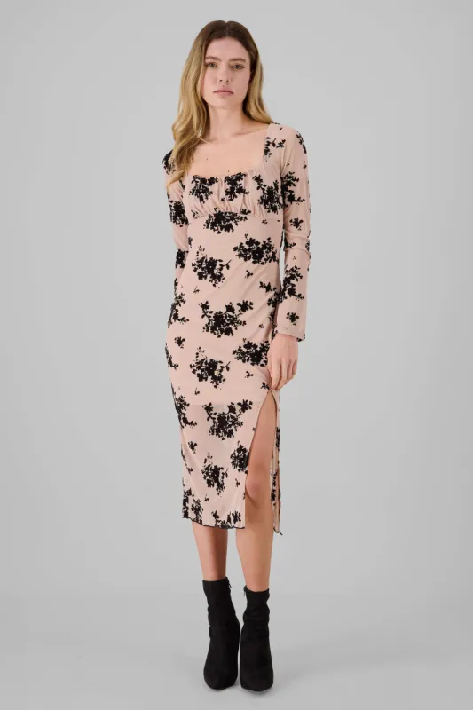 Vestido maxi manga larga mesh flock sold by Shasa