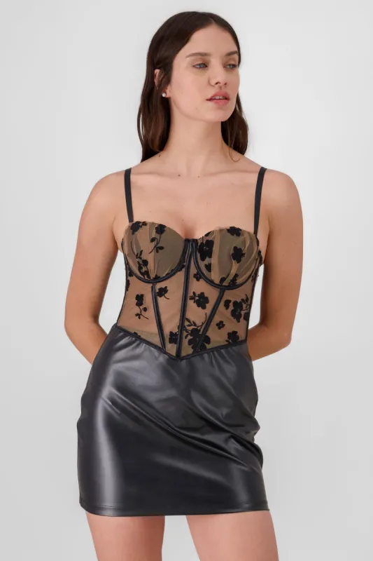 Corset mesh flock detalle plisado copas sold by Shasa