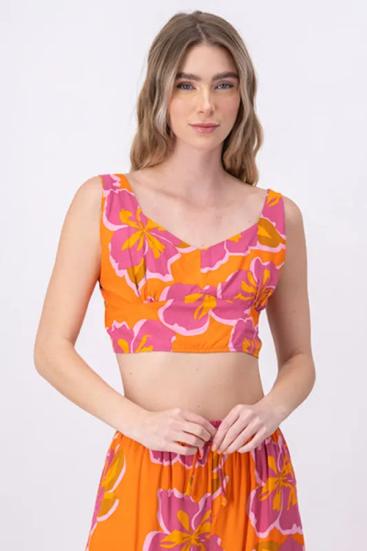 Top crop flores espalda elástica sold by Shasa