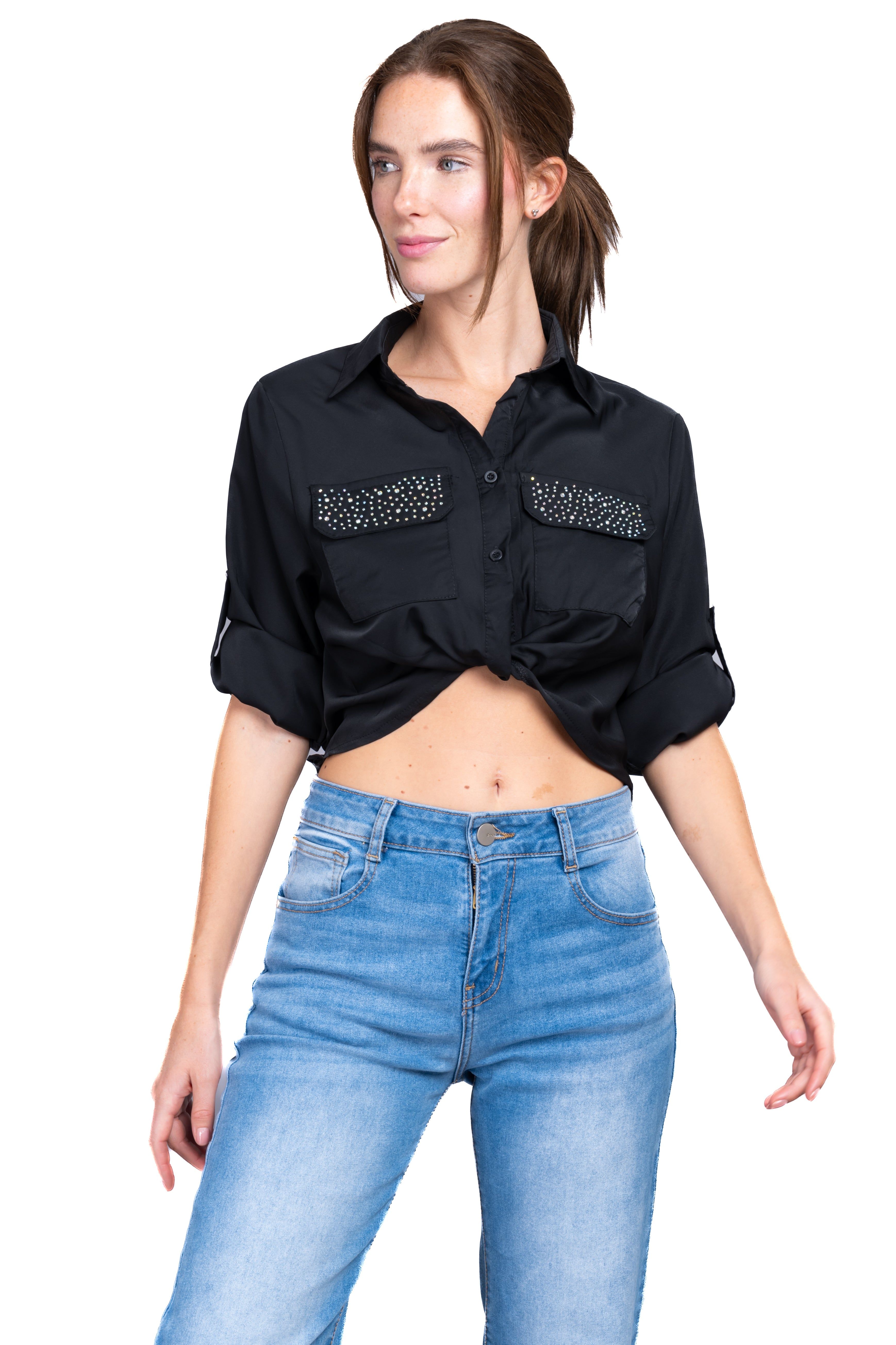 Camisa brillos detalle nudo sold by Shasa