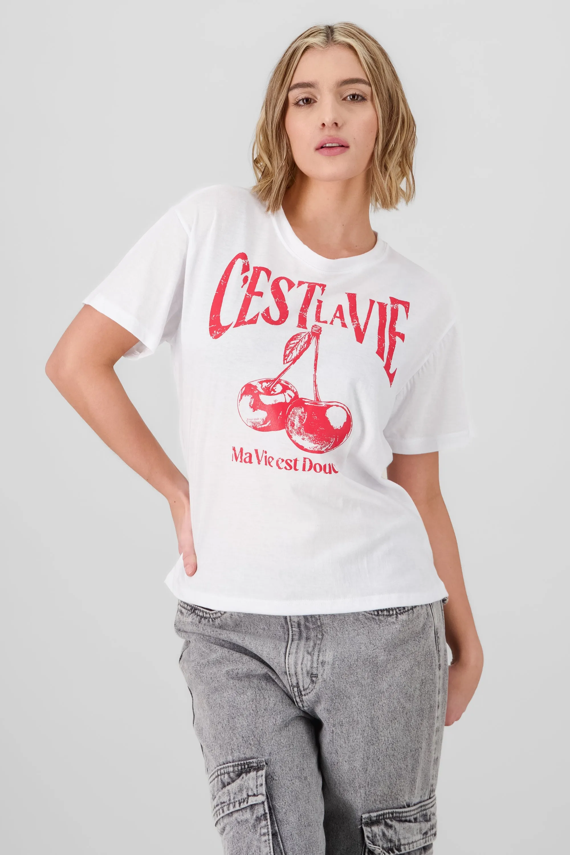 Playera manga corta estampado cerezas sold by Shasa