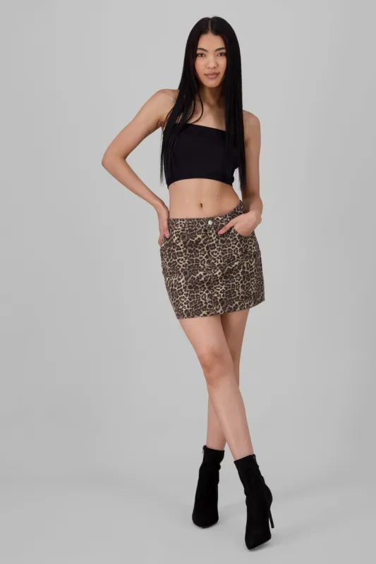 Falda mini denim estampado leopardo sold by Shasa