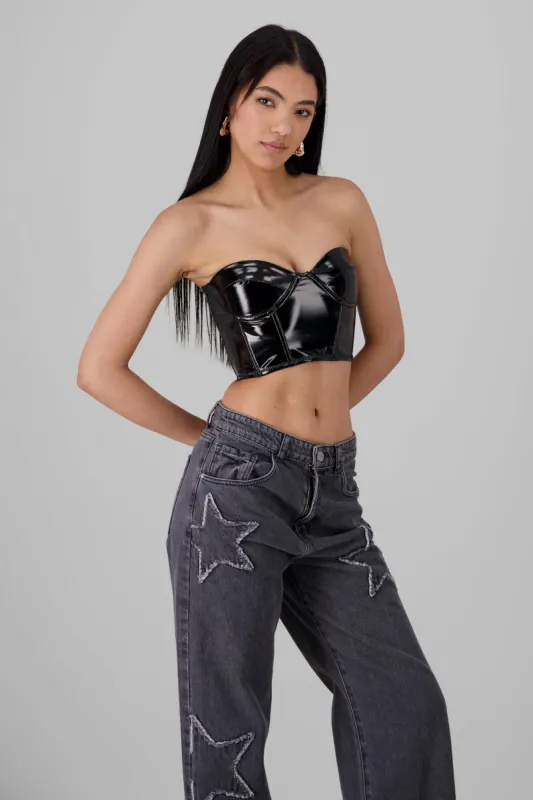 Corset strapless pu brilloso sold by Shasa