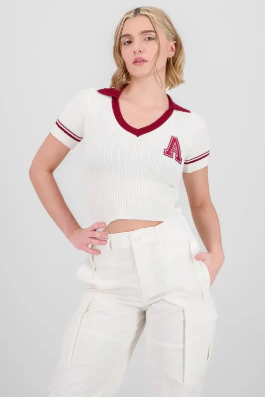 Top polo contraste con parche sold by Shasa