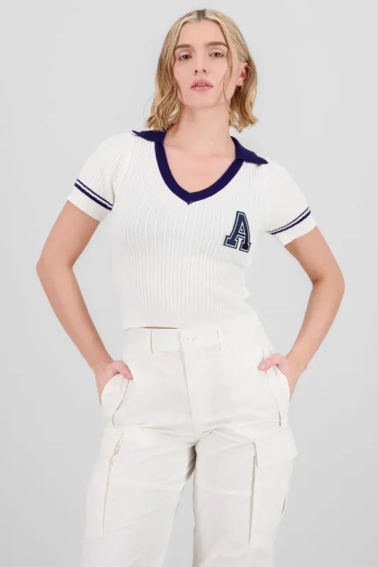 Top polo contraste con parche sold by Shasa