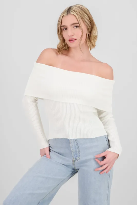 Sueter off shoulder tejido de punto sold by Shasa