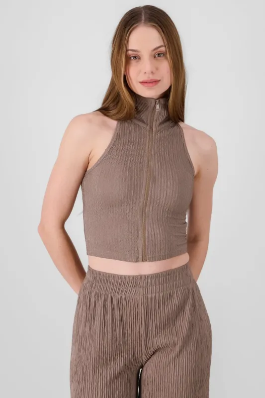 Top cierre cuello polo sin mangas sold by Shasa