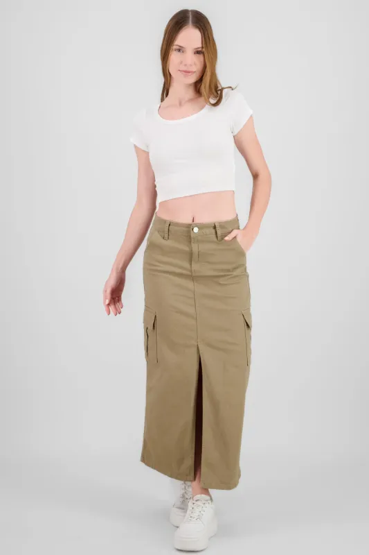 Falda maxi denim abertura cargo sold by Shasa