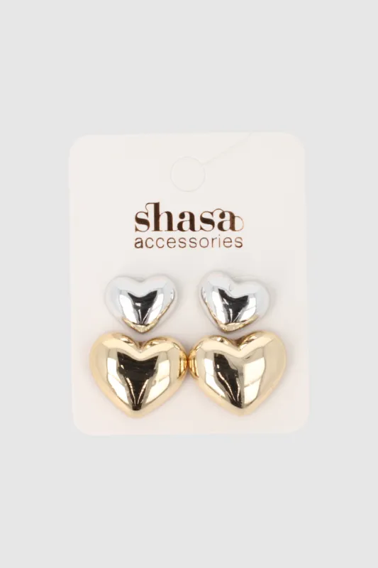 Aretes 2 corazones metal sold by Shasa