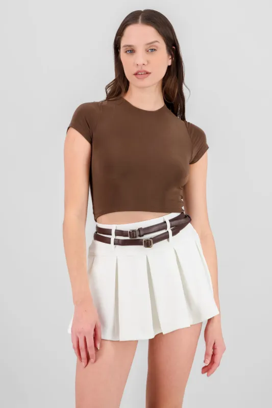 Top crop doble tela manga corta sold by Shasa