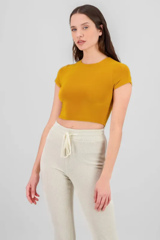 Top crop doble tela manga corta sold by Shasa