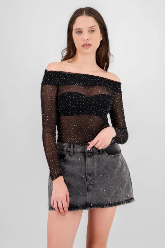 Top strapless brillos mesh manga larga sold by Shasa