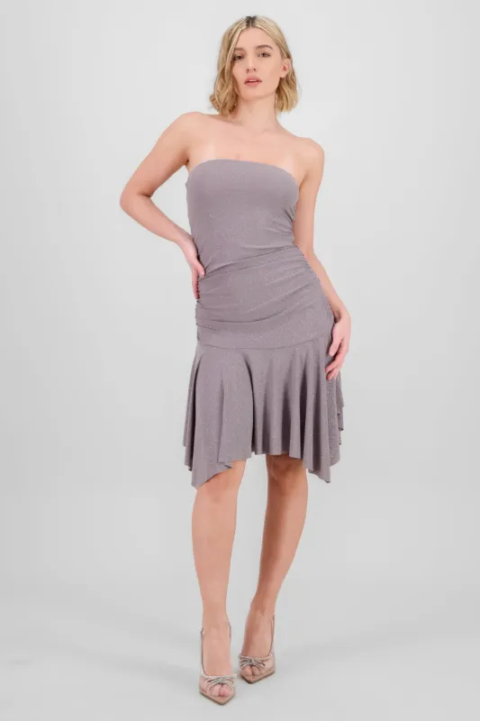 Vestido bandeau fruncido asimetrico sold by Shasa