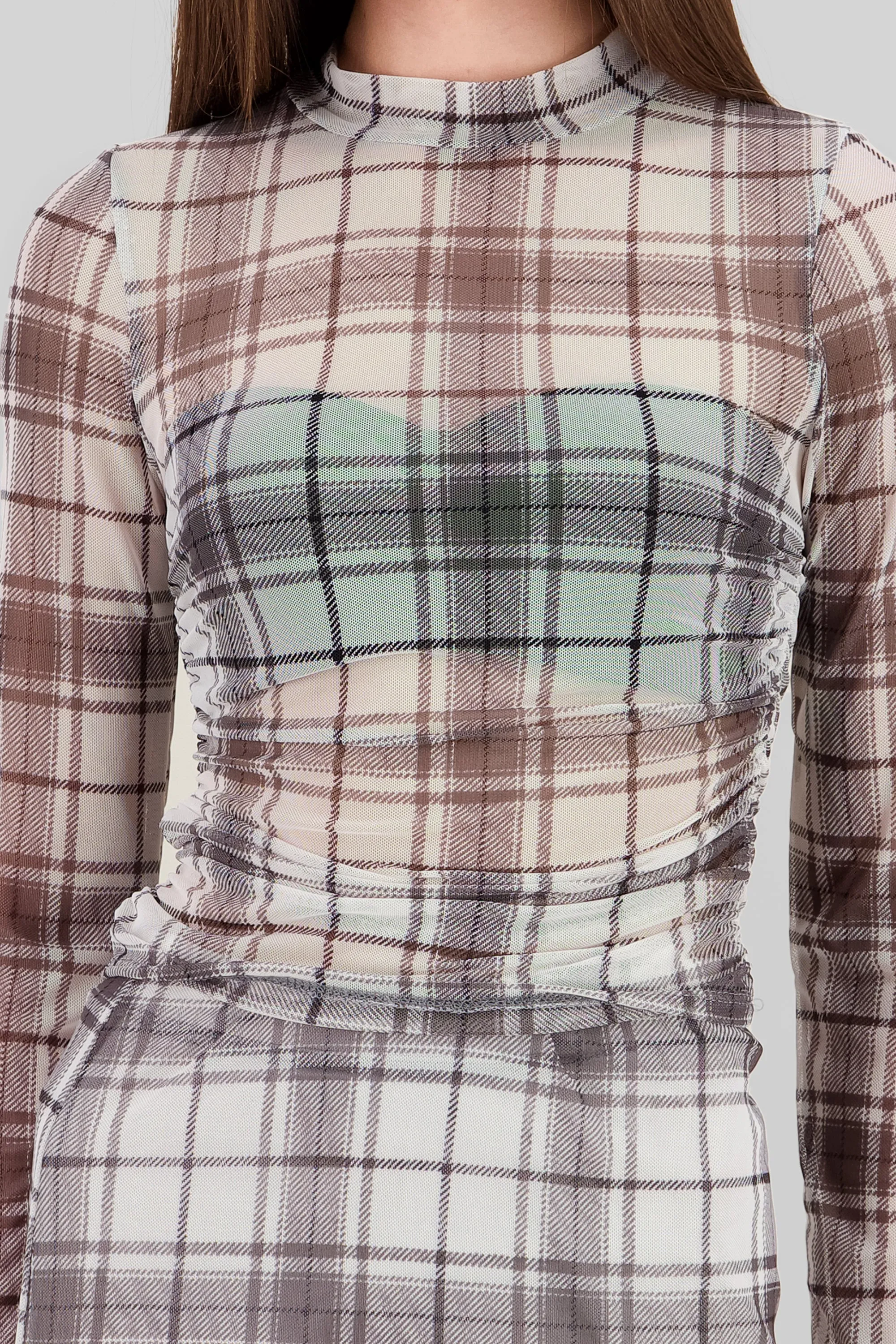 Top plisado mesh cuadros manga larga sold by Shasa product image thumbnail 5