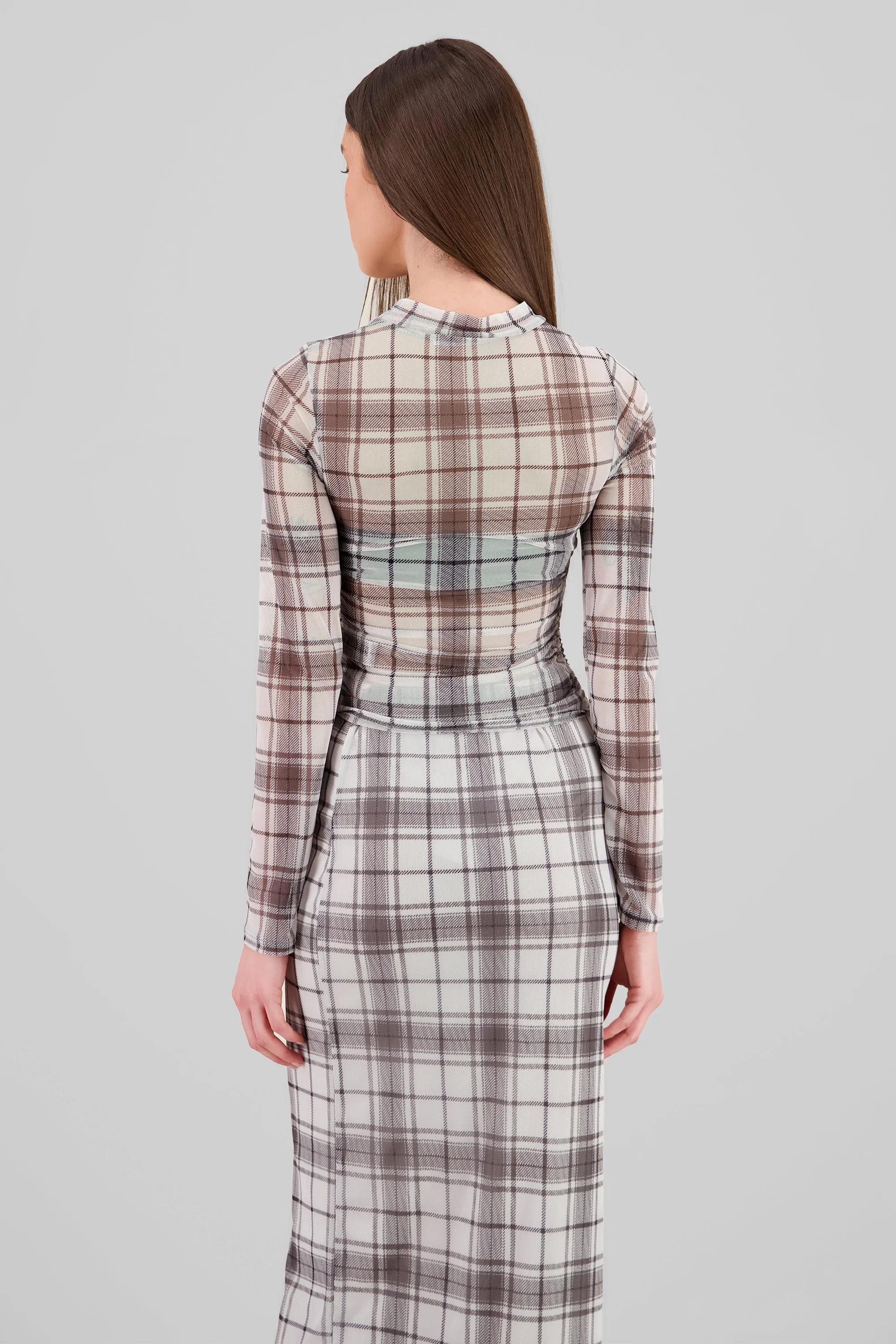 Top plisado mesh cuadros manga larga sold by Shasa product image thumbnail 4