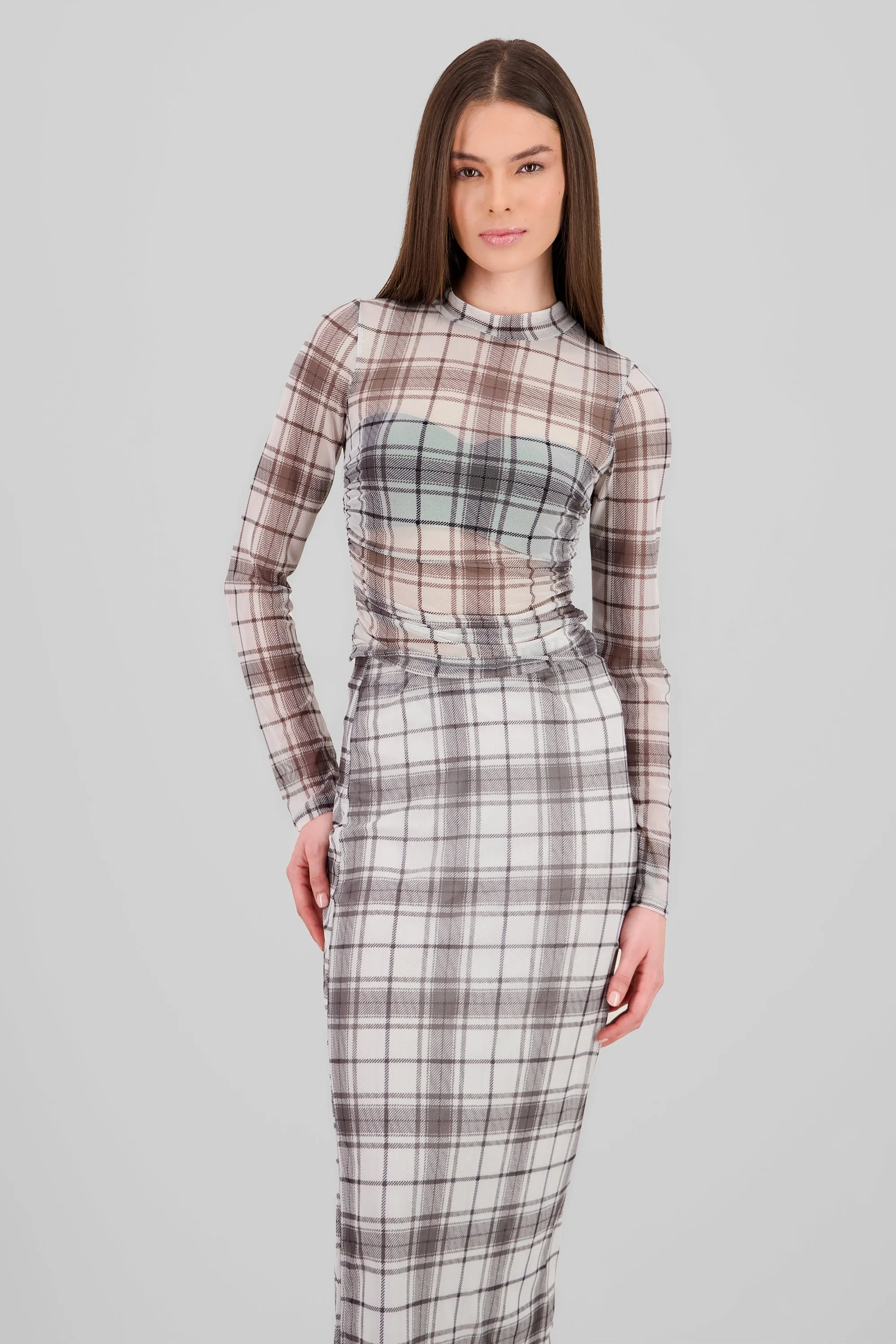 Top plisado mesh cuadros manga larga sold by Shasa product image thumbnail 2