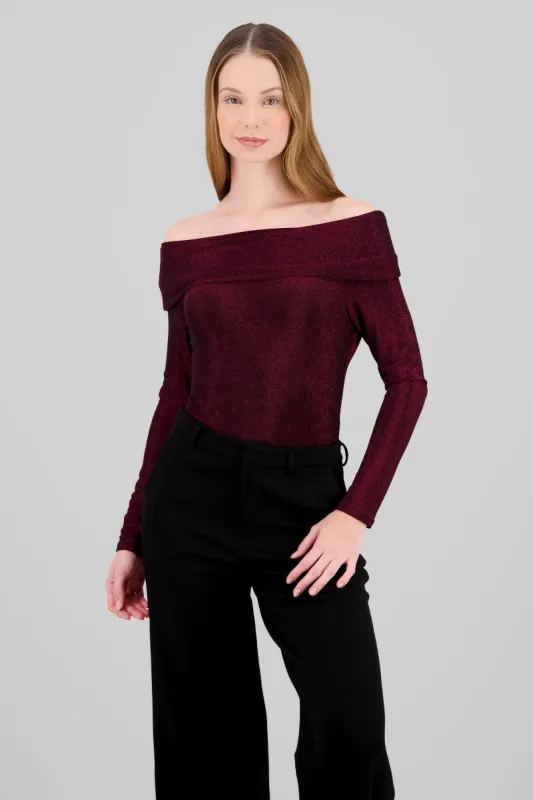 Bodysuite manga larga off shoulder brillos sold by Shasa