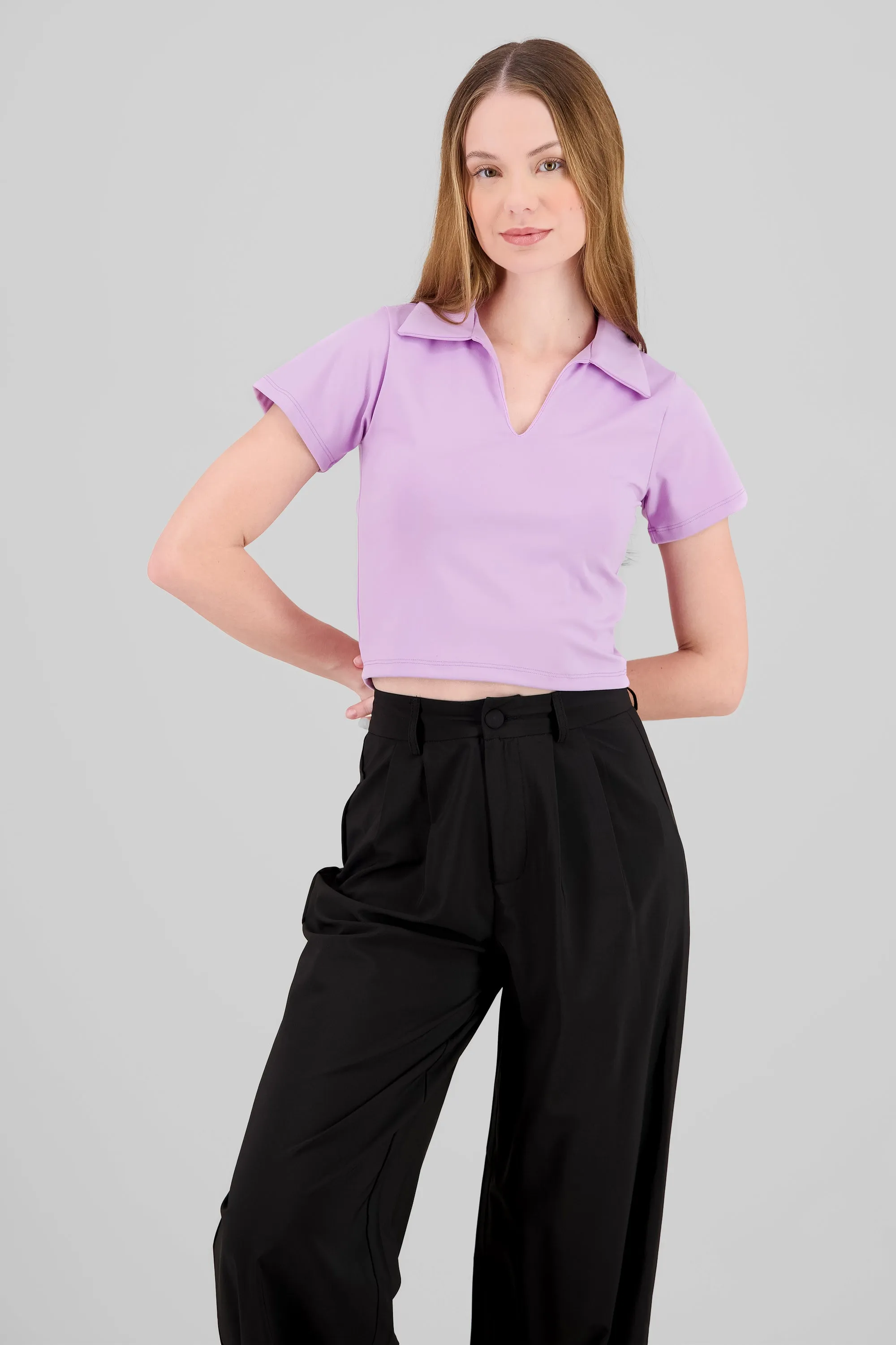 Top crop manga corta cuello polo sold by Shasa product image thumbnail 2