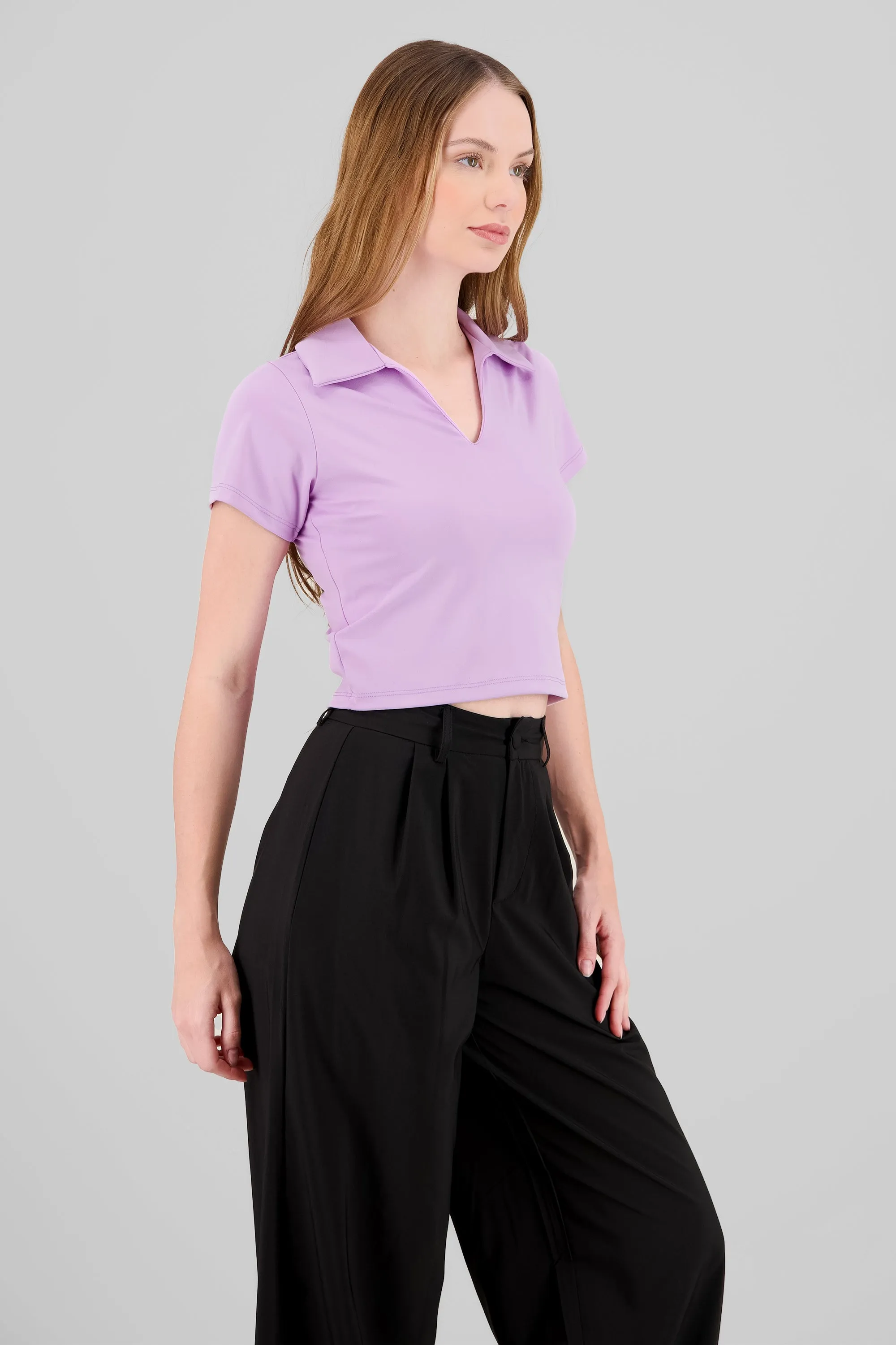 Top crop manga corta cuello polo sold by Shasa product image thumbnail 3