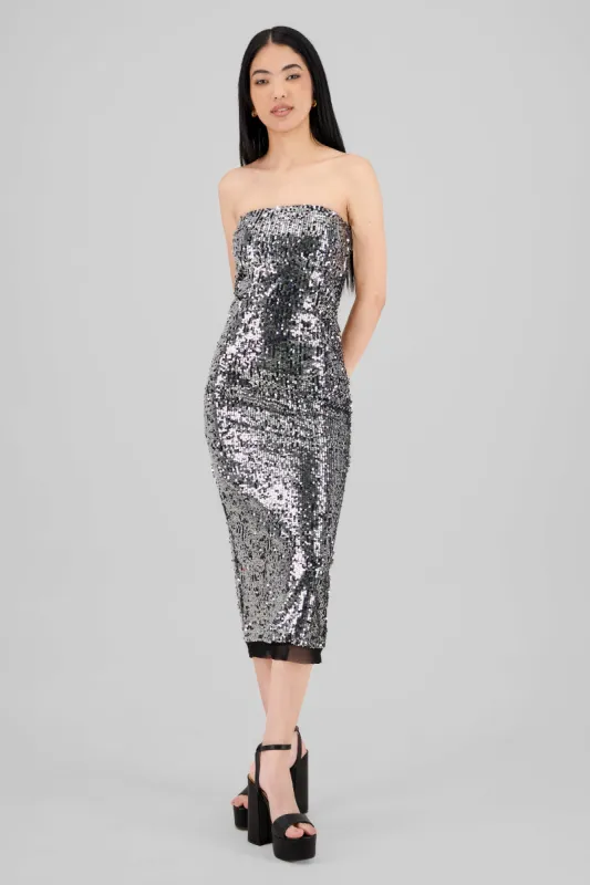 Vestido midi strapless lentejuelas sold by Shasa