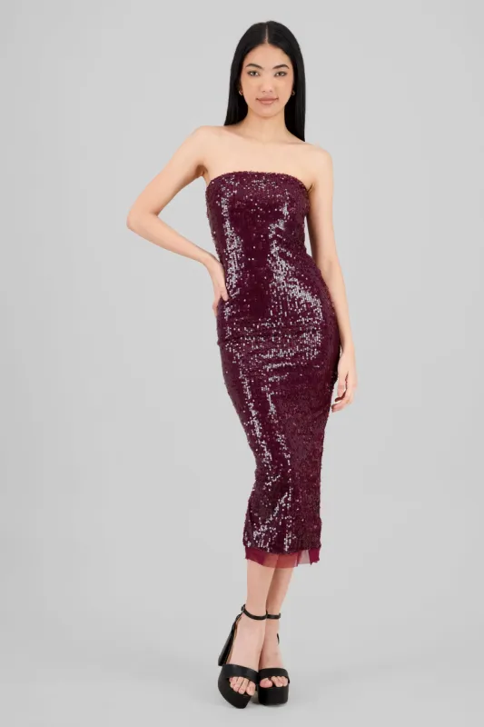 Vestido midi strapless lentejuelas sold by Shasa