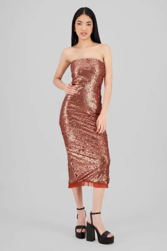 Vestido midi strapless lentejuelas sold by Shasa