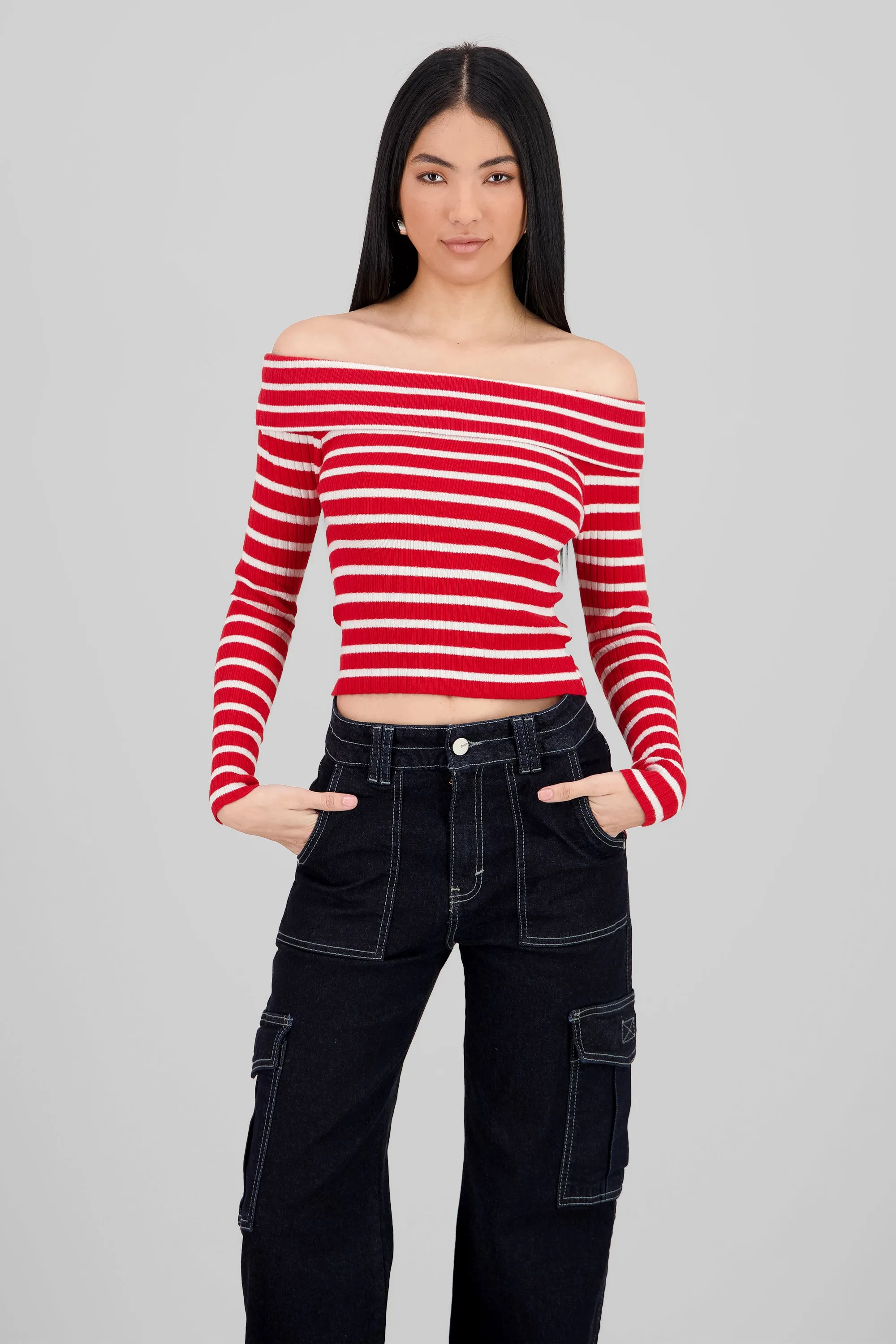 Top rayas off shoulder manga rayas sold by Shasa